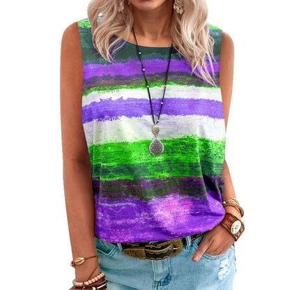 2021 New Summer  Women Clothing  Gradient Contrast Vest T-shirt for