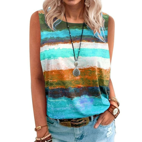 2021 New Summer  Women Clothing  Gradient Contrast Vest T-shirt for